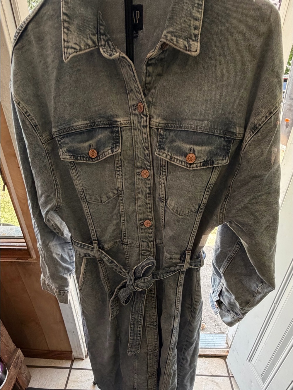 GAP Washed Grey Denim Shirt Dress
